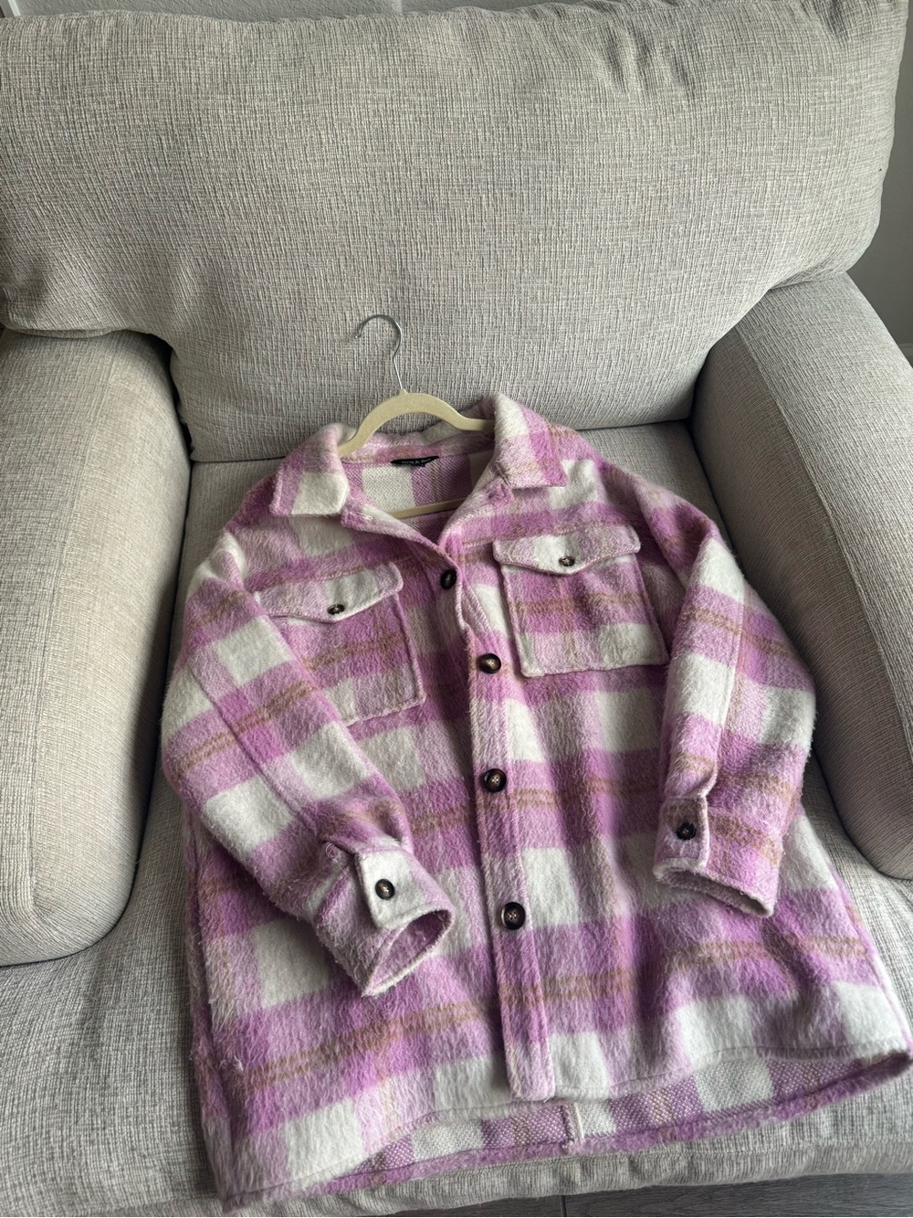 Pink Plaid Button-Down Shacket Jacket